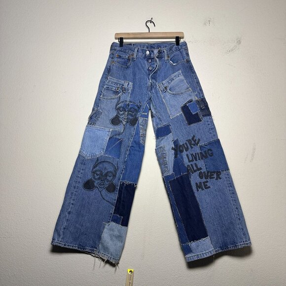 Levi's Denim - TERRIFIED CREATURE Custom Made DiY Patchwork Women 30 Denim Jean Pant Button Fly